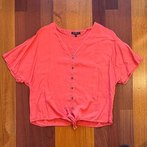 Velvet Hearts | Coral Button-Down with Tie Detail NWOT | Size Large